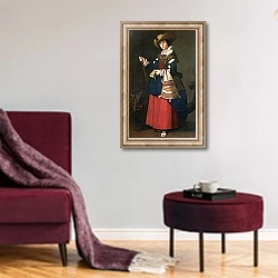 «Saint Margaret of Antioch, 1630-34» в интерьере гостиной в бордовых тонах