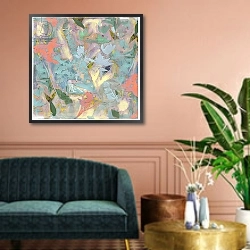«Botanical Collage # 3, 2017,» в интерьере классической гостиной над диваном