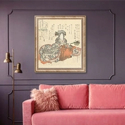 «Segawa Kikunojô as Tomoe Gozen, c.1825-29» в интерьере гостиной с розовым диваном