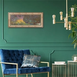 «Кувшинки (1914-1926) 4» в интерьере в классическом стиле с зеленой стеной