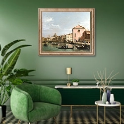 «Венеция - Гранд Канал 2» в интерьере гостиной в зеленых тонах