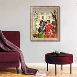 «Family of Darius before Alexander the Great 2» в интерьере гостиной в бордовых тонах