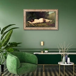 «Byblis Turning into a Spring» в интерьере гостиной в зеленых тонах