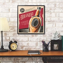 «Ретро плакат с бренди» в интерьере кабинета в стиле лофт над столом