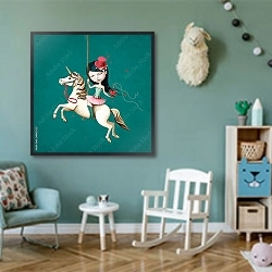 «Циркачка на лошади» в интерьере детской комнаты для девочки в бирюзовых тонах