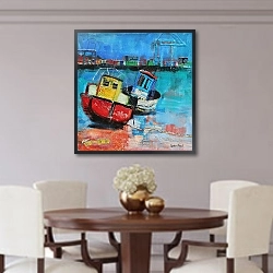 «Two Jolly Fishing Boats 2012, acrylic/paper collage» в интерьере классической гостиной над камином