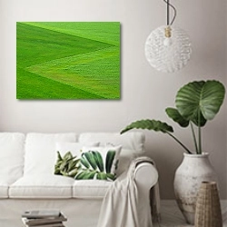 «Зеленые поля» в интерьере светлой гостиной в скандинавском стиле над диваном