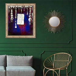 «Pearls of Wisdom, 2007» в интерьере классической гостиной с зеленой стеной над диваном