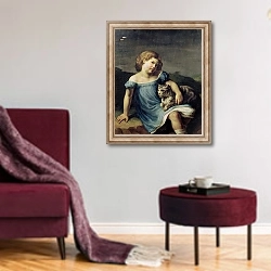«Portrait of Louise Vernet as a Child, 1818-19» в интерьере гостиной в бордовых тонах