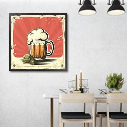 «Пиво, ретро-плакат» в интерьере современной столовой над обеденным столом