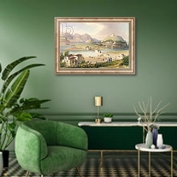 «San Sebastian, 1838» в интерьере гостиной в зеленых тонах