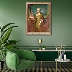 «Portrait of Louise-Elisabeth d'Orleans» в интерьере гостиной в зеленых тонах