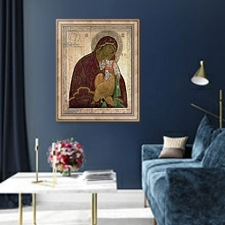 «The Yakhroma Madonna of Humility, Russian icon, possibly School of Pskov» в интерьере в классическом стиле в синих тонах