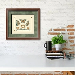 «Abstract design based on butterflies and leaves» в интерьере кабинета с кирпичной стеной