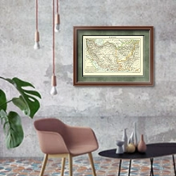 «Карта Персии» в интерьере в стиле лофт с бетонной стеной