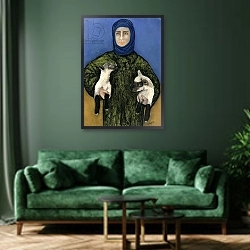 «Shepherdess, 1998» в интерьере зеленой гостиной над диваном