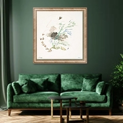«L’orage» в интерьере зеленой гостиной над диваном