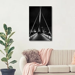 «Франция. Лион. Ночной мост через реку» в интерьере современной светлой гостиной над диваном