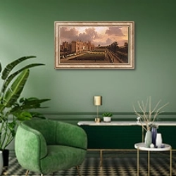 «Вид на Сен-Джеймс» в интерьере гостиной в зеленых тонах