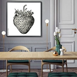 «Ретро иллюстрация свежей клубники» в интерьере классической кухни у двери
