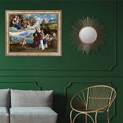 «Видение Святого Августина» в интерьере классической гостиной с зеленой стеной над диваном