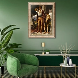 «Jonathan’s Token to David, c.1868» в интерьере гостиной в зеленых тонах