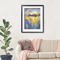 «Сolour energy. Golden waterfall» в интерьере современной светлой гостиной над диваном