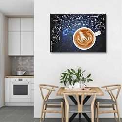 «Чашка кофе с рисунком» в интерьере кухни в светлых тонах над обеденным столом