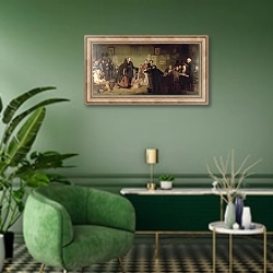 «Before the Magistrates» в интерьере гостиной в зеленых тонах