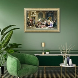 «Шуты при дворе императрицы Анны Иоанновны. 1872» в интерьере гостиной в зеленых тонах