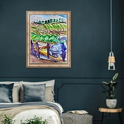 «Blue Tractor, Napa Valley, 2017,» в интерьере классической спальни с темными стенами