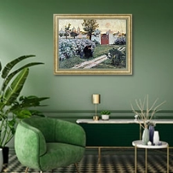 «Цветущая сирень. 1902» в интерьере гостиной в зеленых тонах