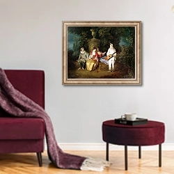 «The Foursome, c.1713» в интерьере гостиной в бордовых тонах