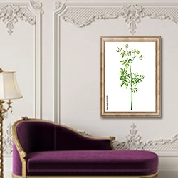 «Ветка с цветами дикого растения болиголова пятнистого » в интерьере в классическом стиле над банкеткой