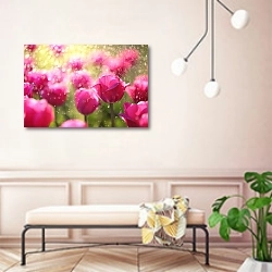 «Тюльпаны и дождь» в интерьере современной прихожей в розовых тонах