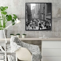 «История в черно-белых фото 1330» в интерьере кабинета в скандинавском стиле с бетонной стеной