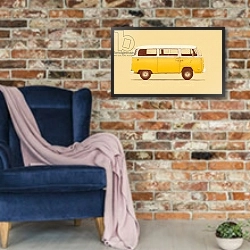 «Yellow Van» в интерьере в стиле лофт с кирпичной стеной и синим креслом