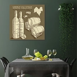 «Винная коллекция №9» в интерьере столовой в зеленых тонах