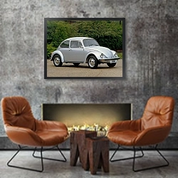 «Volkswagen Beetle '1973» в интерьере в стиле лофт с бетонной стеной над камином