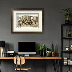 «Transporting naptha by camel at Baku» в интерьере кабинета с серыми стенами