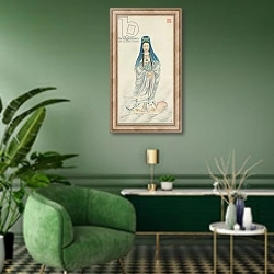 «Portrait of Empress Dowager Cixi as Guanyin» в интерьере гостиной в зеленых тонах