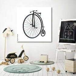 «Старомодный велосипед» в интерьере детской комнаты для мальчика с самокатом
