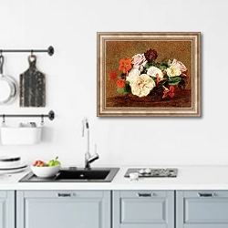 «Розы и настурции в вазе» в интерьере кухни над мойкой