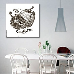 «Иллюстрация со сладким перцем» в интерьере светлой кухни над обеденным столом