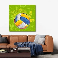 «Волейбольный мяч» в интерьере современной гостиной над диваном
