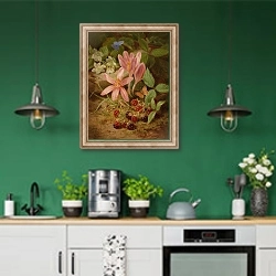«Herbstblume mit Brombeeren» в интерьере кухни с зелеными стенами