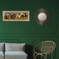 «The Procession to Calvary, c.1504-05» в интерьере классической гостиной с зеленой стеной над диваном