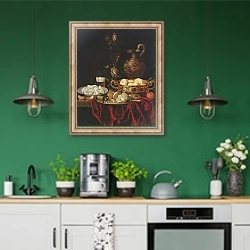 «Still Life 19» в интерьере кухни с зелеными стенами