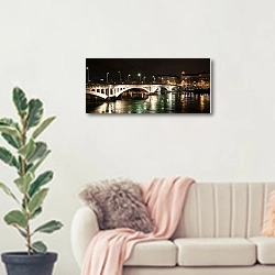 «Франция. Лион. Мост через реку Рону» в интерьере современной светлой гостиной над диваном