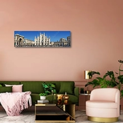 «Италия, Милан. Piazza del Duomo» в интерьере современной гостиной с розовой стеной